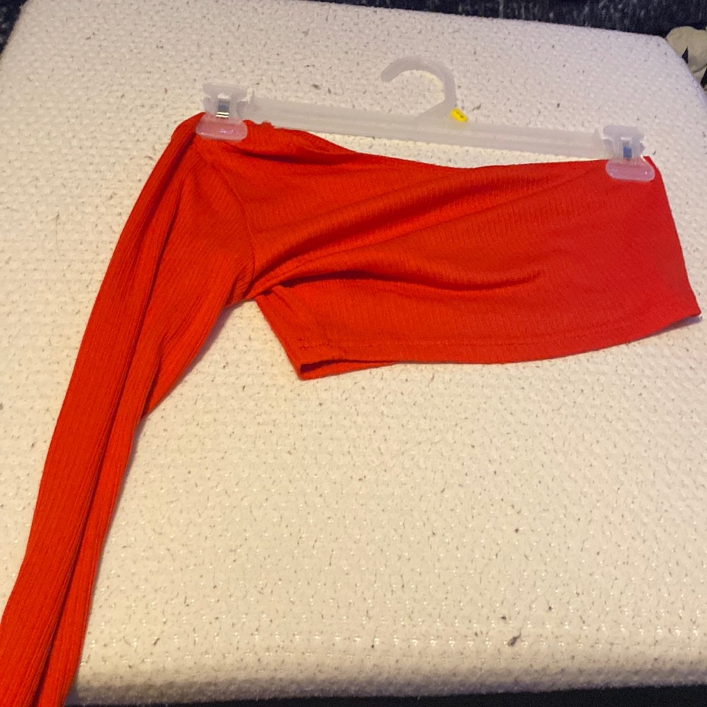 Shein red one shoulder long sleeve top size medium